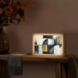 Abstract - Vormen - Goud - Blauw - Geometrisch Light Box met kabel (Tafellamp) klein -sfeer4
