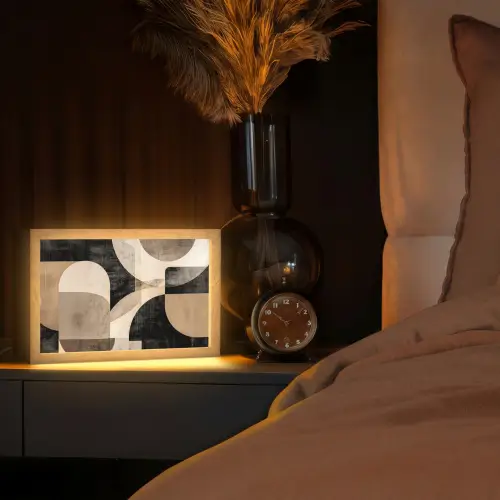 Abstract - Vormen - Modern - Beige Light Box met kabel (Tafellamp) klein -sfeer1
