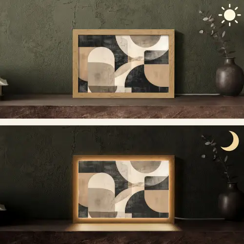 Abstract - Vormen - Modern - Beige Light Box met kabel (Tafellamp) klein -sfeer3