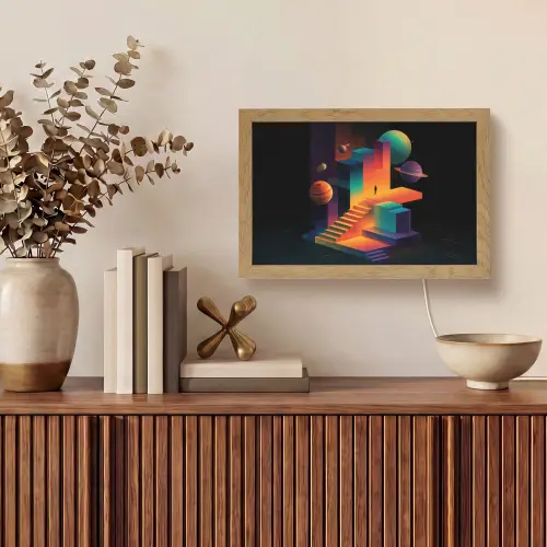 Abstract - Trappen - Mens - Planeten Light Box met kabel (Tafellamp) klein -sfeer2