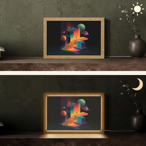 Abstract - Trappen - Mens - Planeten Light Box met kabel (Tafellamp) klein -sfeer3