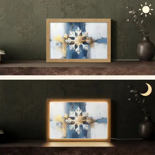 Abstract - Winter - Sneeuwvlok - Sneeuw - Goud Light Box met kabel (Tafellamp) klein -sfeer3
