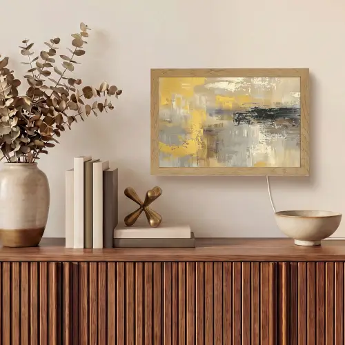 Abstract - Geel - Modern - Beige Light Box met kabel (Tafellamp) klein -sfeer2