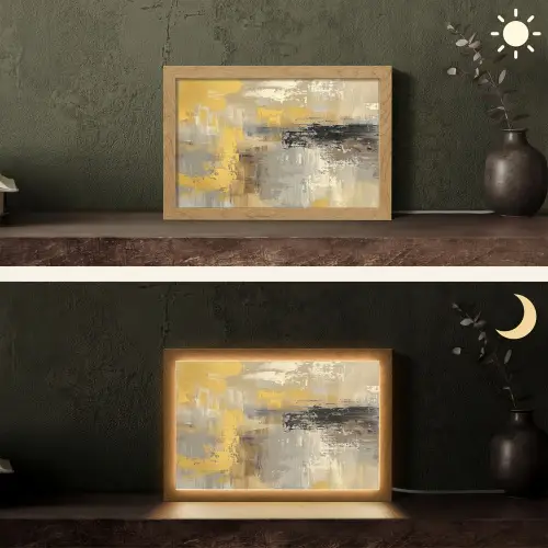 Abstract - Geel - Modern - Beige Light Box met kabel (Tafellamp) klein -sfeer3