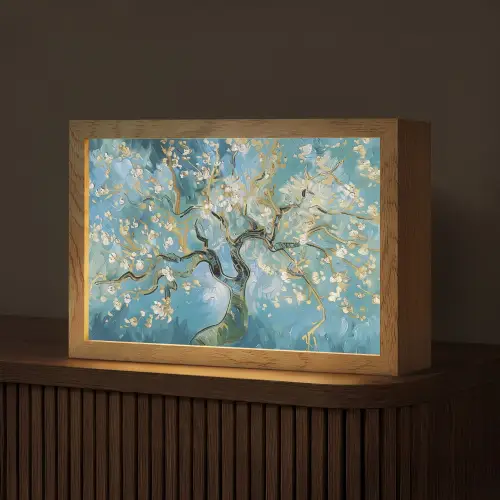 Amandelbloesem boom - Blauw - Abstract Light Box met kabel (Tafellamp) klein -z3d_website