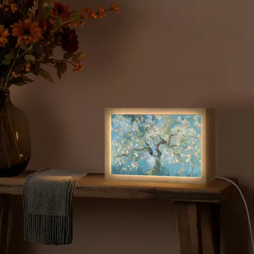 Amandelbloesem boom - Blauw - Abstract Light Box met kabel (Tafellamp) klein -sfeer4