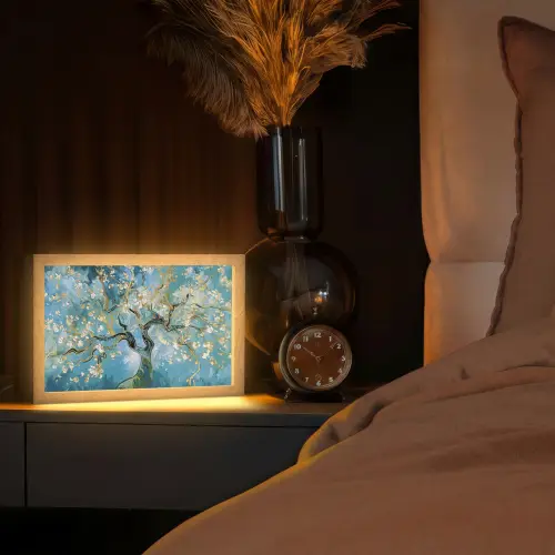 Amandelbloesem boom - Blauw - Abstract Light Box met kabel (Tafellamp) klein -sfeer1