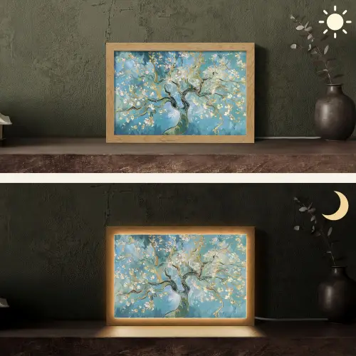 Amandelbloesem boom - Blauw - Abstract Light Box met kabel (Tafellamp) klein -sfeer3