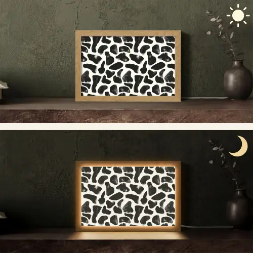 Dierenpatroon - Vlekken - Zwart - Wit Light Box met kabel (Tafellamp) klein 924 -sfeer3