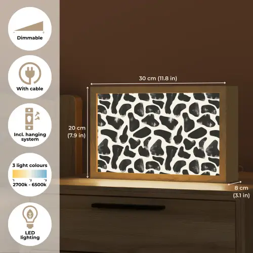 Dierenpatroon - Vlekken - Zwart - Wit Light Box met kabel (Tafellamp) klein 924 -USP_EN