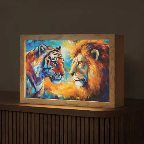Dieren - Kunst - Leeuw - Tijger Light Box met kabel (Tafellamp) klein -z3d_website