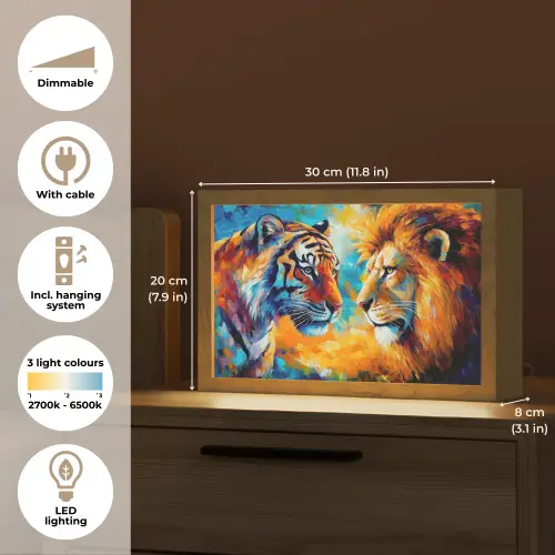 Dieren - Kunst - Leeuw - Tijger Light Box met kabel (Tafellamp) klein -USP_EN
