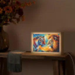 Dieren - Kunst - Leeuw - Tijger Light Box met kabel (Tafellamp) klein -sfeer4