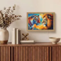 Dieren - Kunst - Leeuw - Tijger Light Box met kabel (Tafellamp) klein -sfeer2