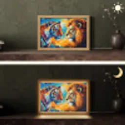 Dieren - Kunst - Leeuw - Tijger Light Box met kabel (Tafellamp) klein -sfeer3