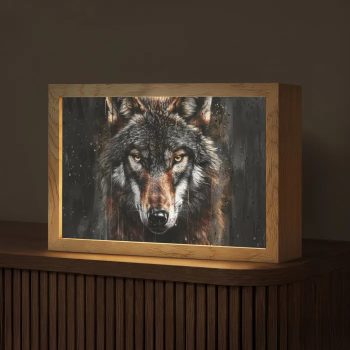 Dieren - Wolf - Portret - Zwart - Bruin Light Box met kabel (Tafellamp) klein -z3d_website