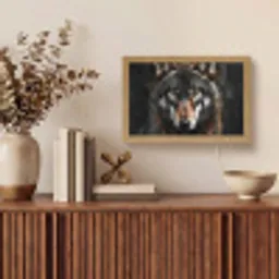 Dieren - Wolf - Portret - Zwart - Bruin Light Box met kabel (Tafellamp) klein -sfeer2