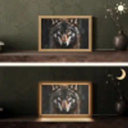 Dieren - Wolf - Portret - Zwart - Bruin Light Box met kabel (Tafellamp) klein -sfeer3