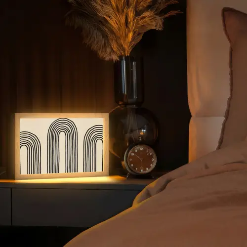 Boogvormen - Zwart - Strak Light Box met kabel (Tafellamp) klein -sfeer1