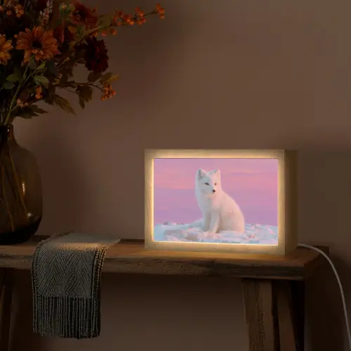 Poolvos - Sneeuw - Roze Light Box met kabel (Tafellamp) klein -sfeer4