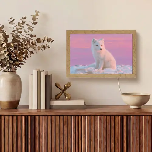 Poolvos - Sneeuw - Roze Light Box met kabel (Tafellamp) klein -sfeer2