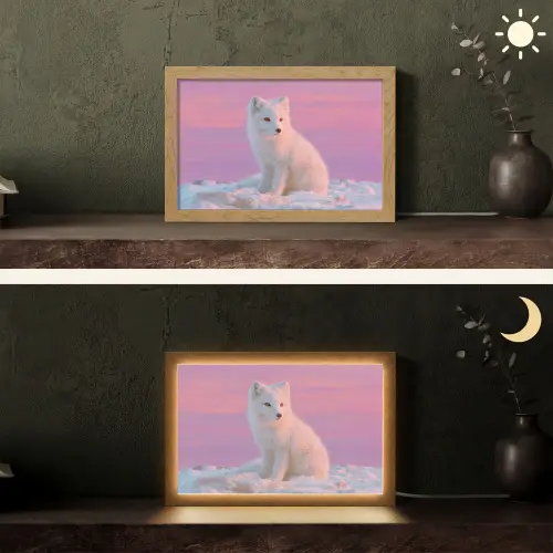 Poolvos - Sneeuw - Roze Light Box met kabel (Tafellamp) klein -sfeer3