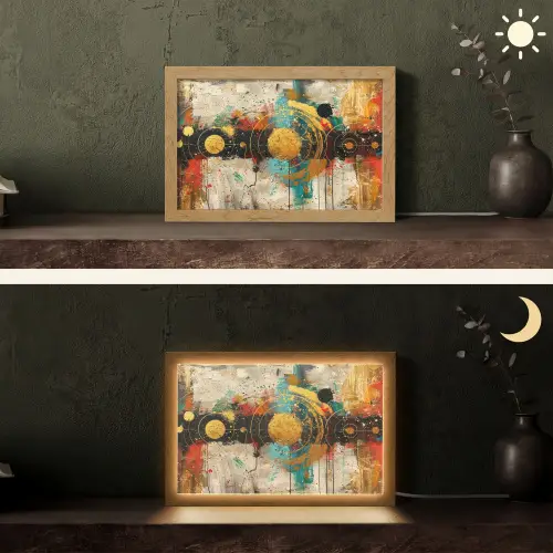 Kunst - Abstract - Aesthetic - Goud Light Box met kabel (Tafellamp) klein -sfeer3