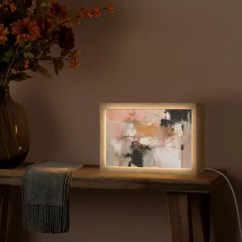 Kunst - Abstract - Beige - Verf Light Box met kabel (Tafellamp) klein -sfeer4