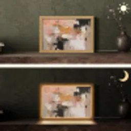 Kunst - Abstract - Beige - Verf Light Box met kabel (Tafellamp) klein -sfeer3
