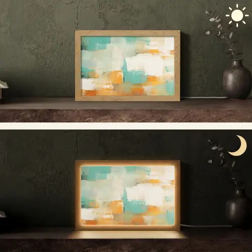 Kunst - Abstract - Blauw - Wit Light Box met kabel (Tafellamp) klein -sfeer3