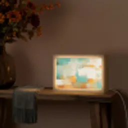 Kunst - Abstract - Blauw - Wit Light Box met kabel (Tafellamp) klein -sfeer4
