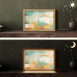 Kunst - Abstract - Blauw - Wit Light Box met kabel (Tafellamp) klein -sfeer3