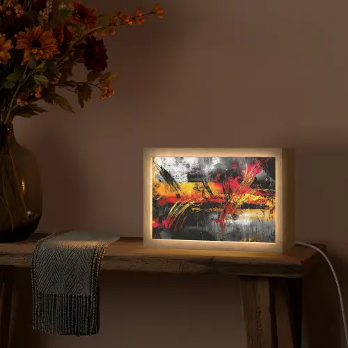 Kunst - Zwart - Abstract Light Box met kabel (Tafellamp) klein -sfeer4