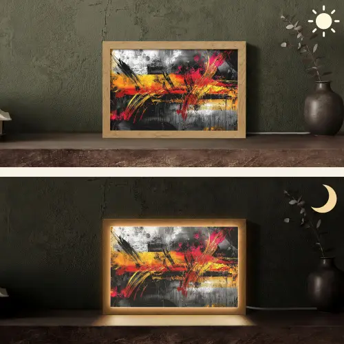Kunst - Zwart - Abstract Light Box met kabel (Tafellamp) klein -sfeer3