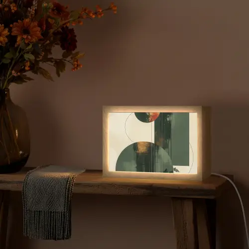 Kunst - Cirkels - Modern - Abstract Light Box met kabel (Tafellamp) klein -sfeer4