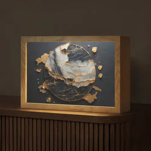 Kunst - Goud - Zwart - Modern - Abstract Light Box met kabel (Tafellamp) klein -z3d_website