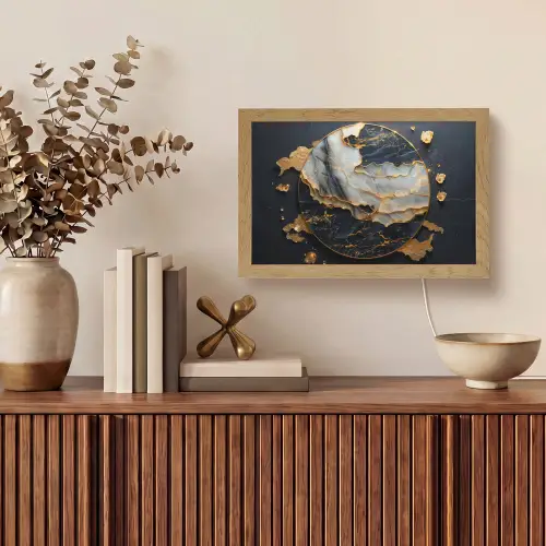 Kunst - Goud - Zwart - Modern - Abstract Light Box met kabel (Tafellamp) klein -sfeer2