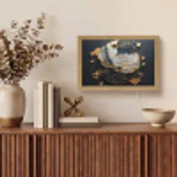Kunst - Goud - Zwart - Modern - Abstract Light Box met kabel (Tafellamp) klein -sfeer2
