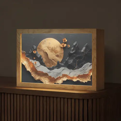 Kunst - Goud - Modern - Abstract Light Box met kabel (Tafellamp) klein -z3d_website