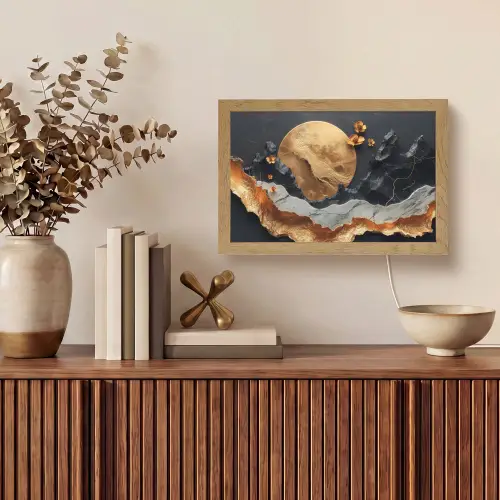 Kunst - Goud - Modern - Abstract Light Box met kabel (Tafellamp) klein -sfeer2