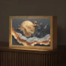 Kunst - Goud - Modern - Abstract Light Box met kabel (Tafellamp) klein -z3d_website