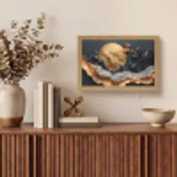 Kunst - Goud - Modern - Abstract Light Box met kabel (Tafellamp) klein -sfeer2