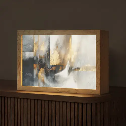 Kunst - Goud - Zilver - Abstract Light Box met kabel (Tafellamp) klein -z3d_website