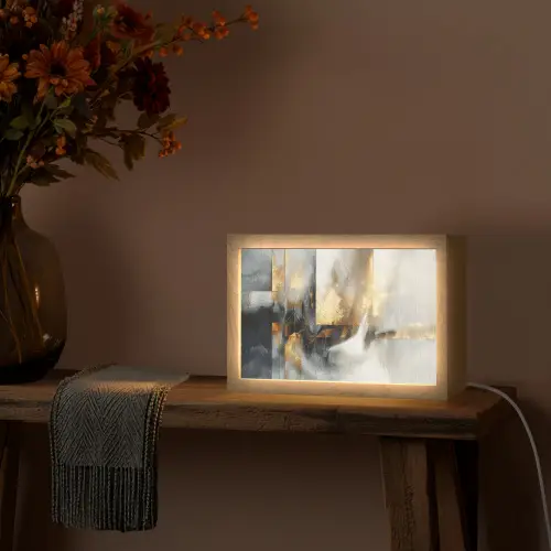 Kunst - Goud - Zilver - Abstract Light Box met kabel (Tafellamp) klein -sfeer4