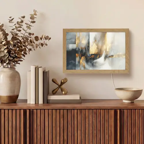 Kunst - Goud - Zilver - Abstract Light Box met kabel (Tafellamp) klein -sfeer2