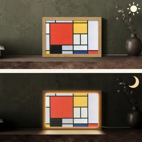 Kunst - Mondriaan - Oude meesters - Compositie 2 Light Box met kabel (Tafellamp) klein -sfeer3