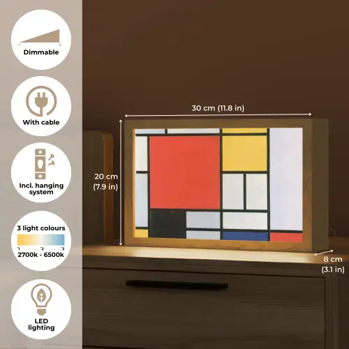 Kunst - Mondriaan - Oude meesters - Compositie 2 Light Box met kabel (Tafellamp) klein -USP_EN