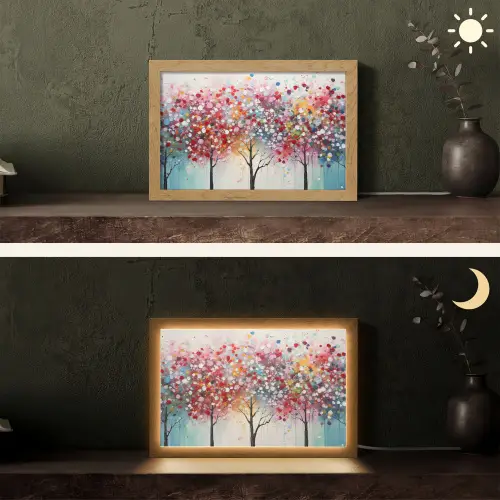 Kunst - Bomen - Natuur - Acryl Light Box met kabel (Tafellamp) klein -sfeer3