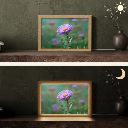 Aster - Paars - Bloem - Blaadjes Light Box met kabel (Tafellamp) klein -sfeer3