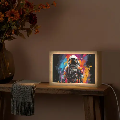 Astronaut - Graffiti - Zwart - Kleuren Light Box met kabel (Tafellamp) klein -sfeer4